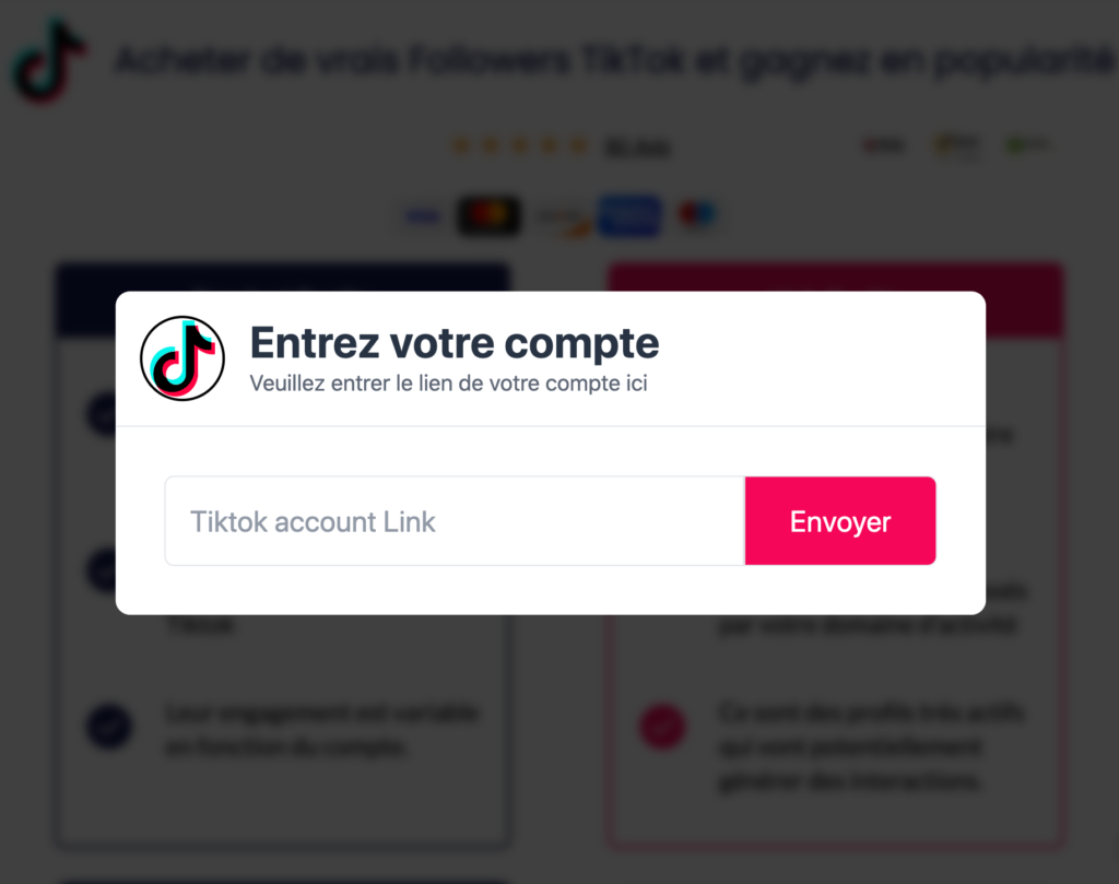 Entrer votre nom de compte pour acheter des abonnés Tiktok