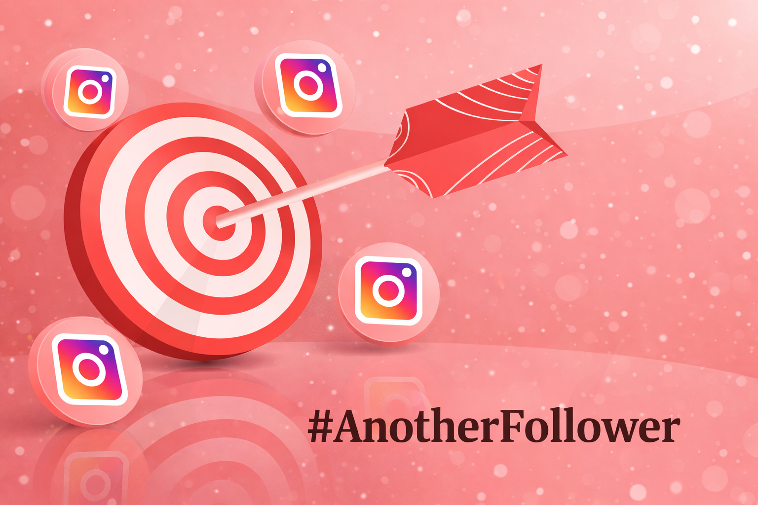 Cible avec flèche et icônes Instagram illustrant un objectif de croissance d’abonnés sur Instagram (AnotherFollower)